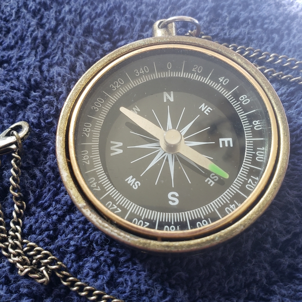 Brass Compass with Chain - Explore, Dream, Discover